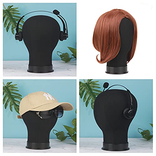 21 Inch Canvas Block Head Wig Stand with Mannequin Head and Mount Hole